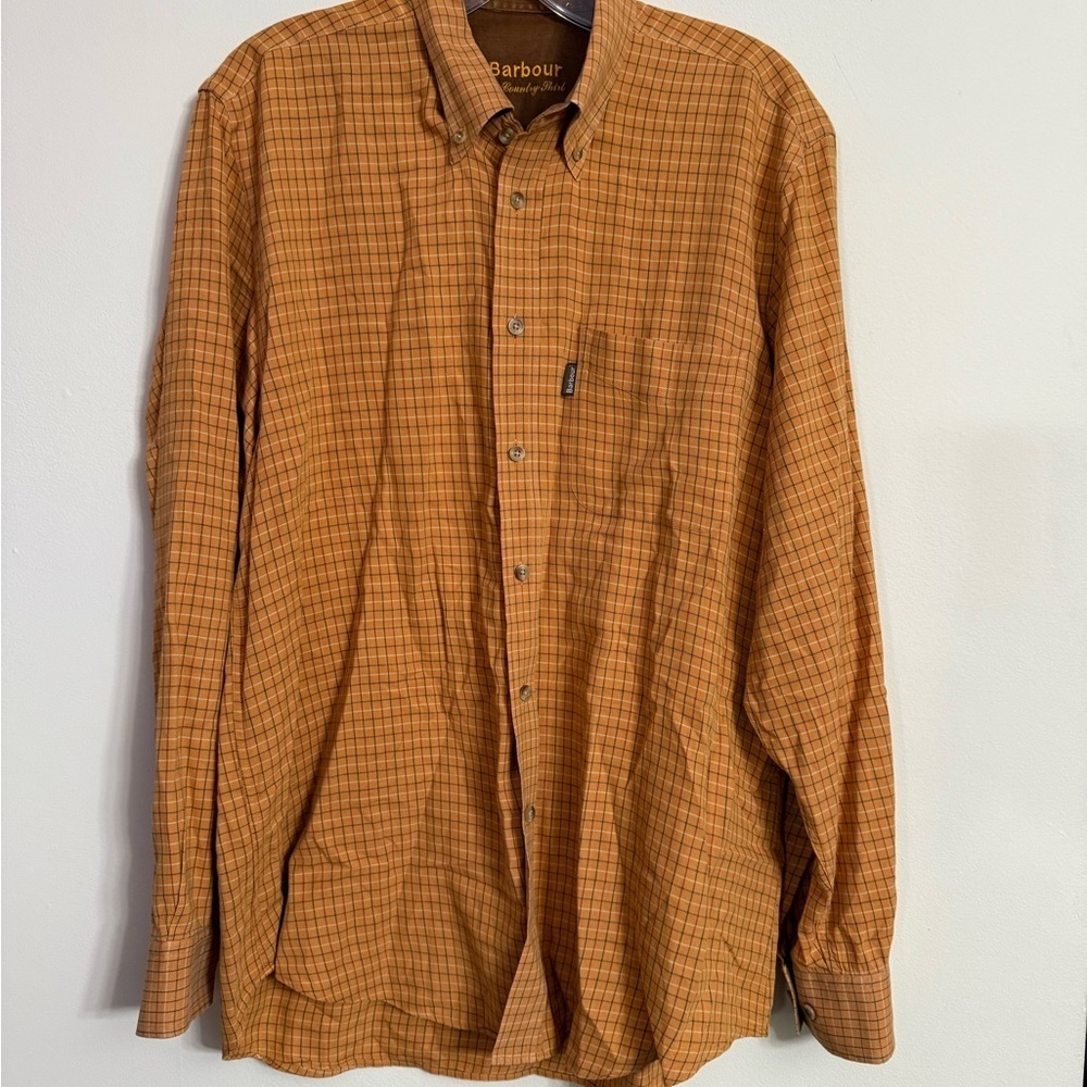 Barbour The Country Shirt Orange Brown Plaid Button Down XL - Picture 1 of 4